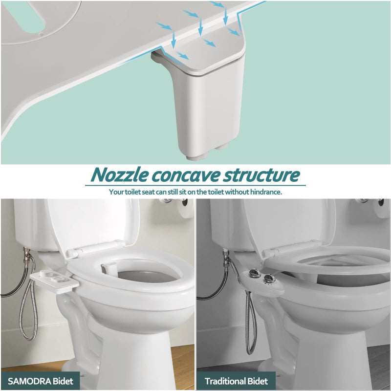 SAMODRA Bidet Attachment, Non-Electric Cold Water Bidet Toilet Seat Attachment with Pressure Controls, Retractable Self-Cleaning Dual Nozzles for Frontal & Rear Wash - White - Image 5